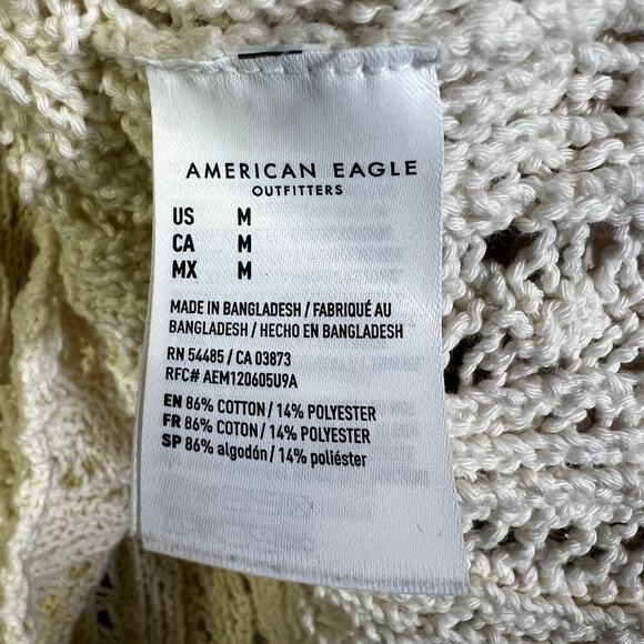 Aerie Crochet Knit Sweater Womens M Cream Lace Up V-Neck Boho Coastal Beachy - Picture 5 of 7